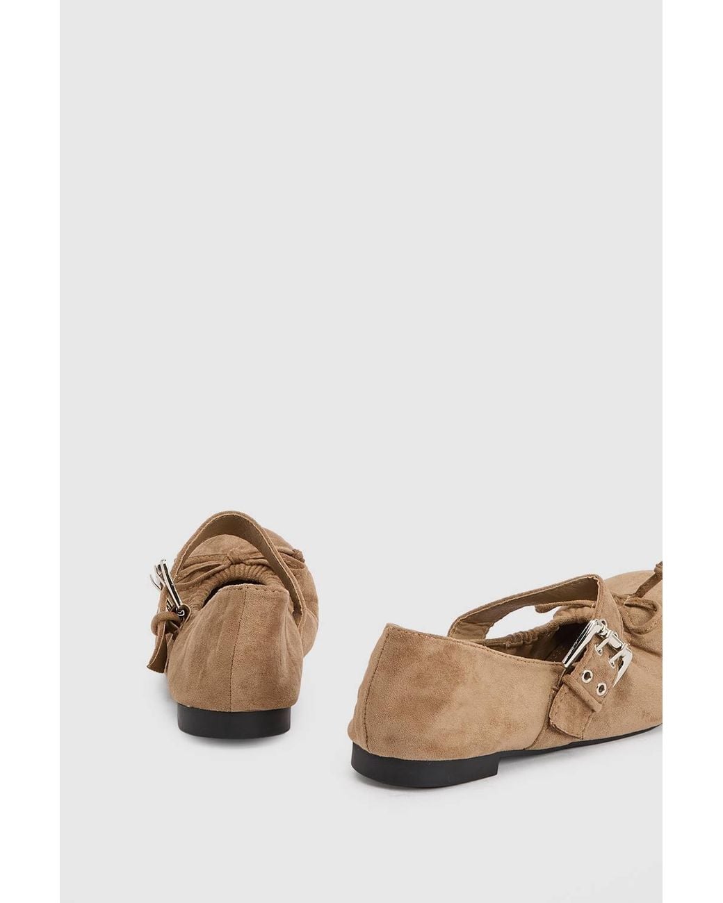 Faith Natural Mila Faux Suede Buckle Ruched Ballet Flats