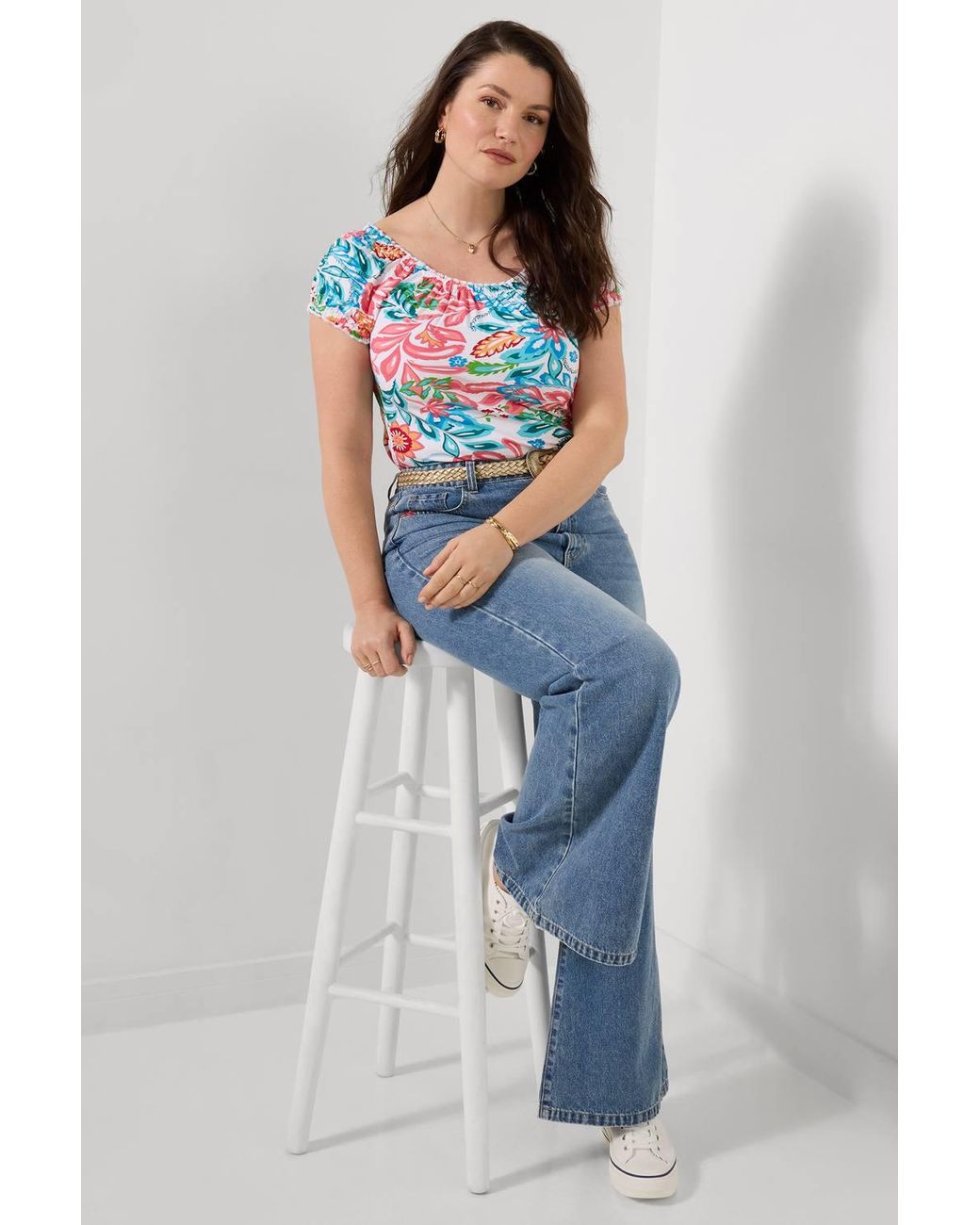 Joe Browns Blue Boho Floral Print Jersey Top With Elasticated Neckline