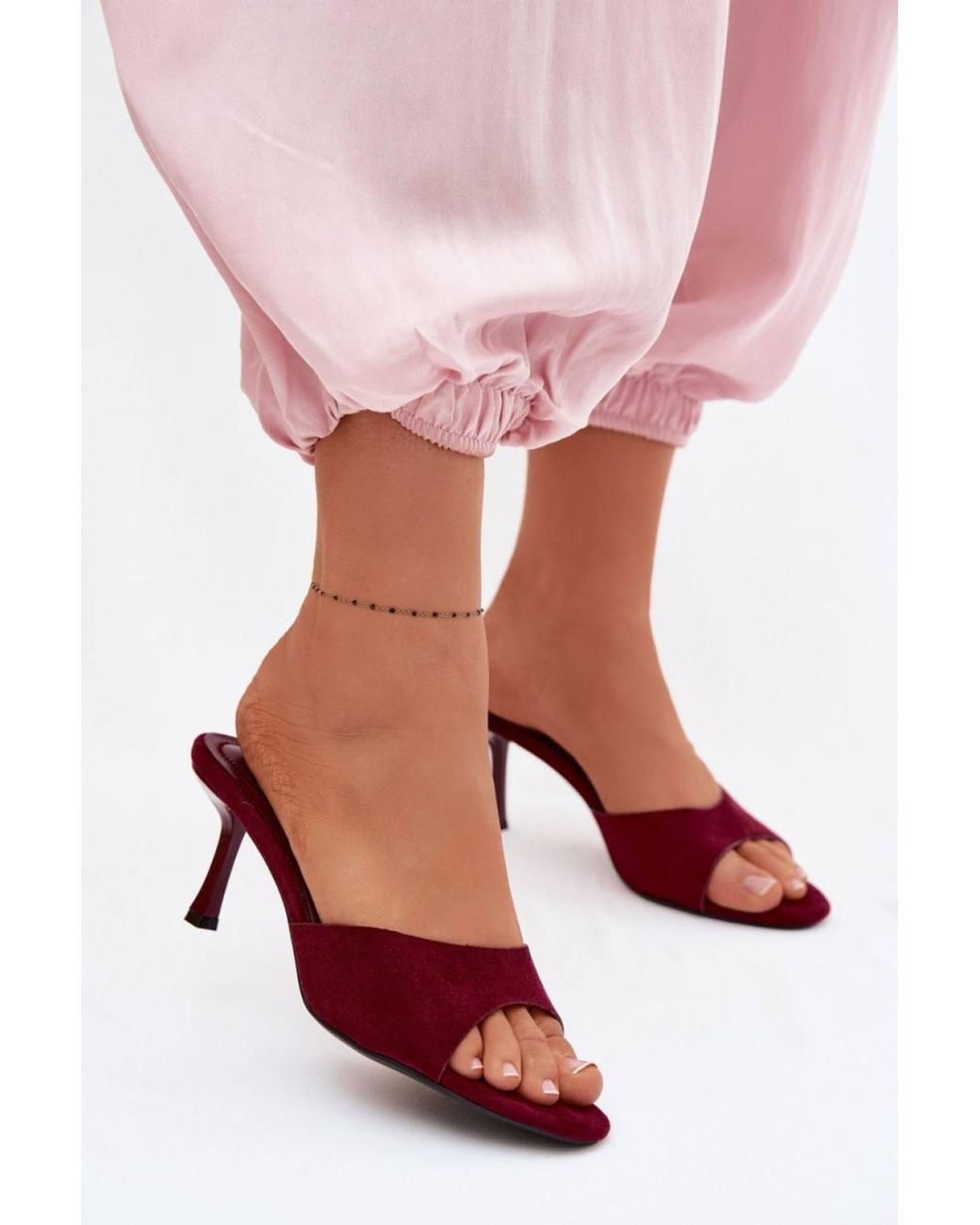 Love Lace Pink Classic Faux Leather Heeled Mules With 7Cm Heel
