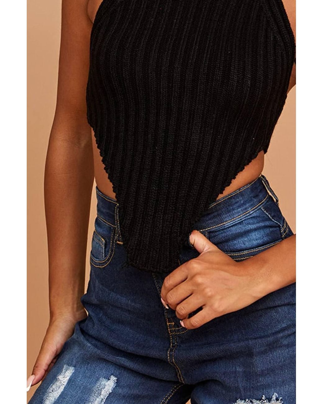 Stylewise Black Halter Roll Neck