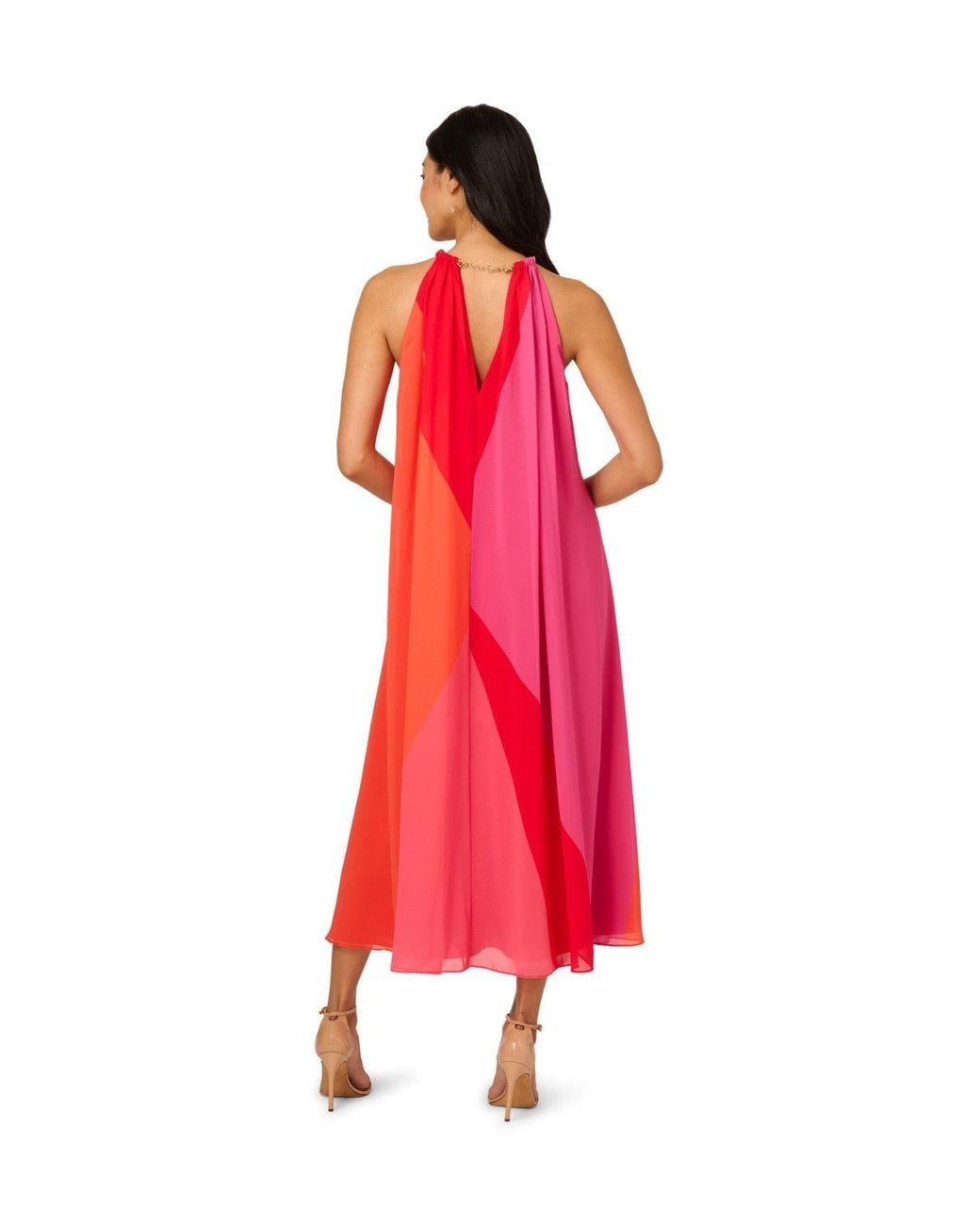 Adrianna Papell Red Colour Block Chiffon Dress