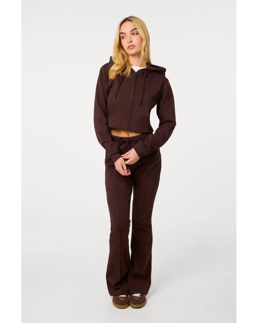 Pink Vanilla Brown Zip Up Cropped Hoodie
