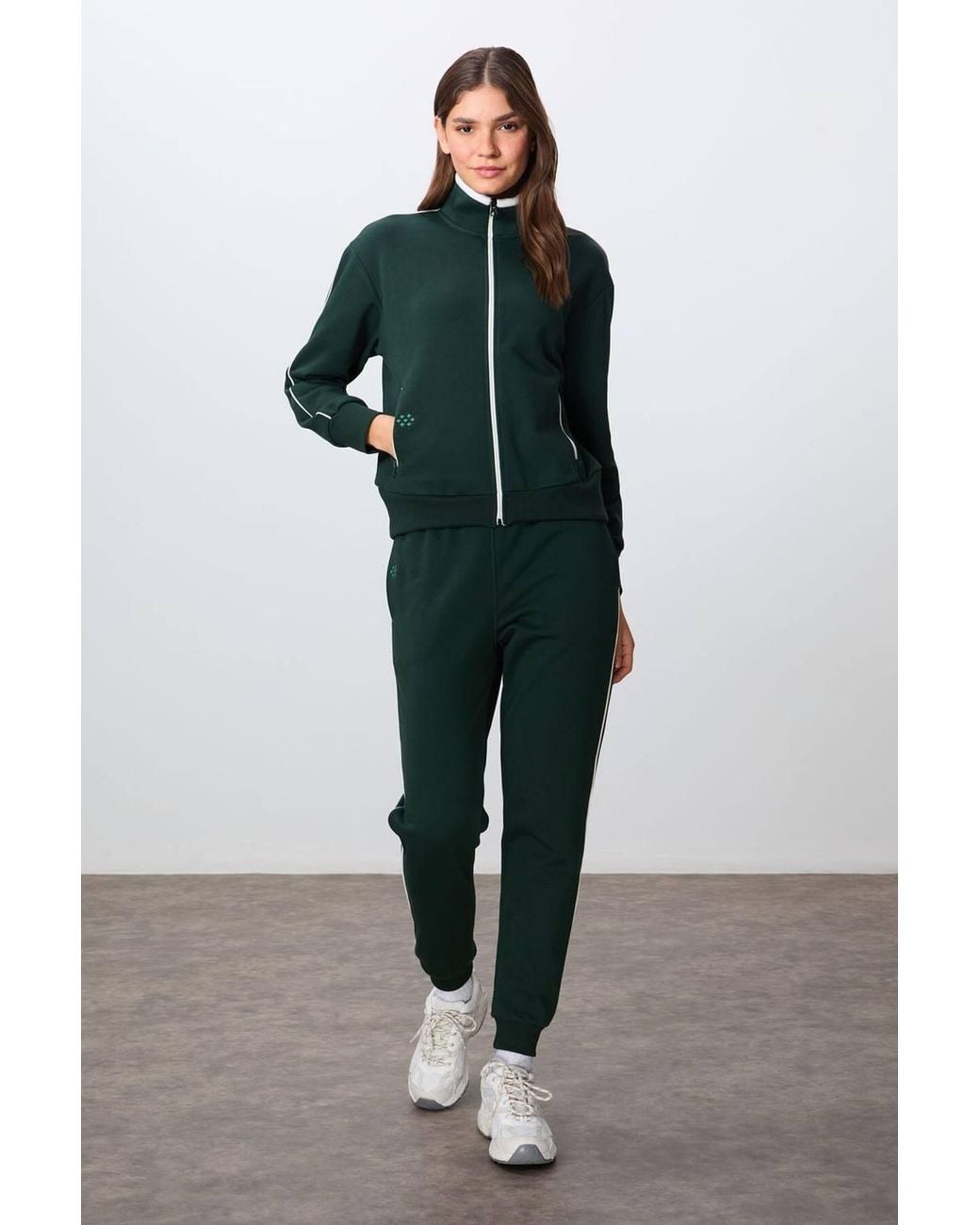 TOMMY LIFE Green Oversized Zip-Collar Sweatshirt & Pants Set