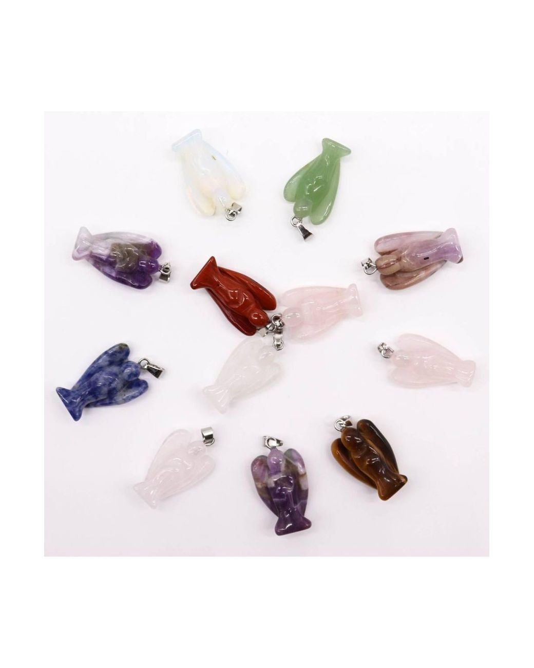 KDMD Multicolor 12 Assorted Gemstone Mini Angel Pendants
