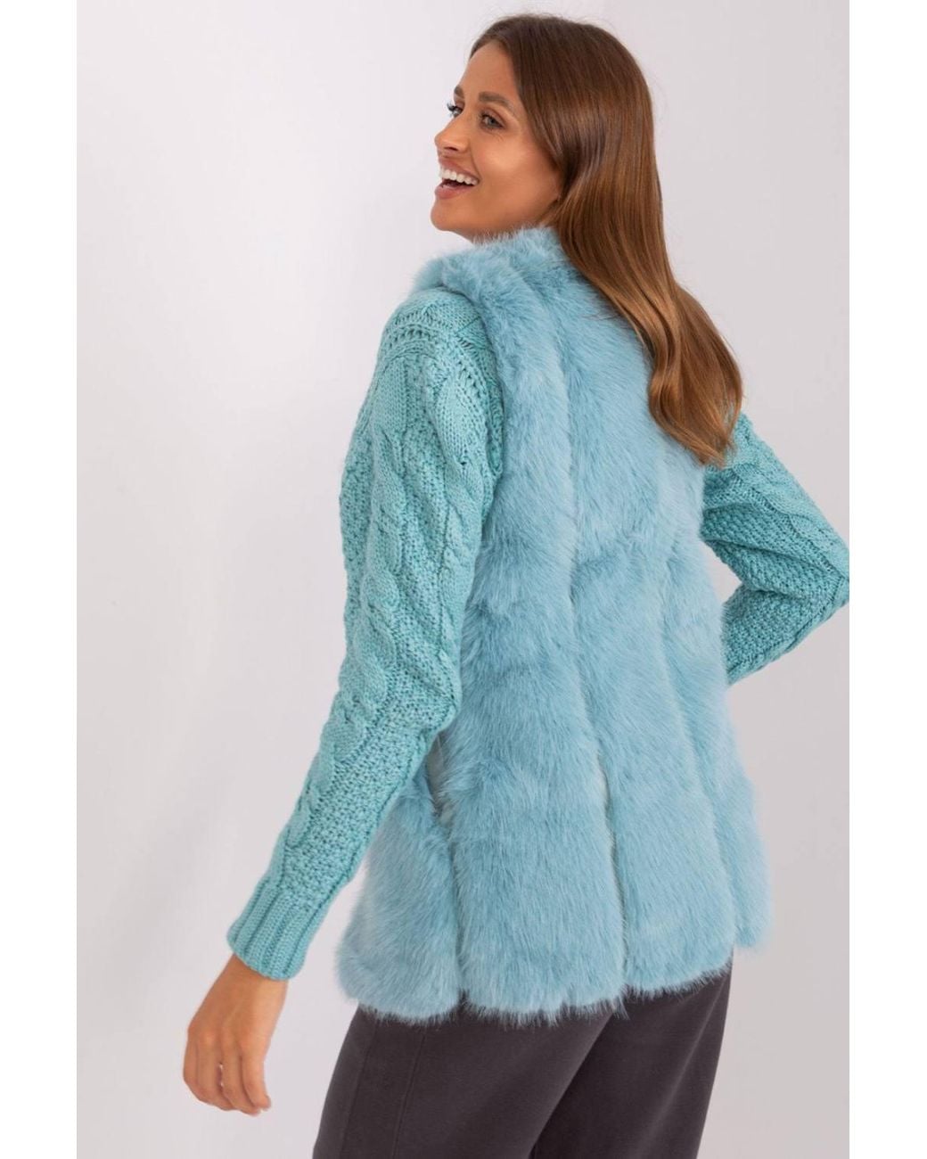 Love Lace Blue Soft Fur Vest With Pockets For Autumn Wear