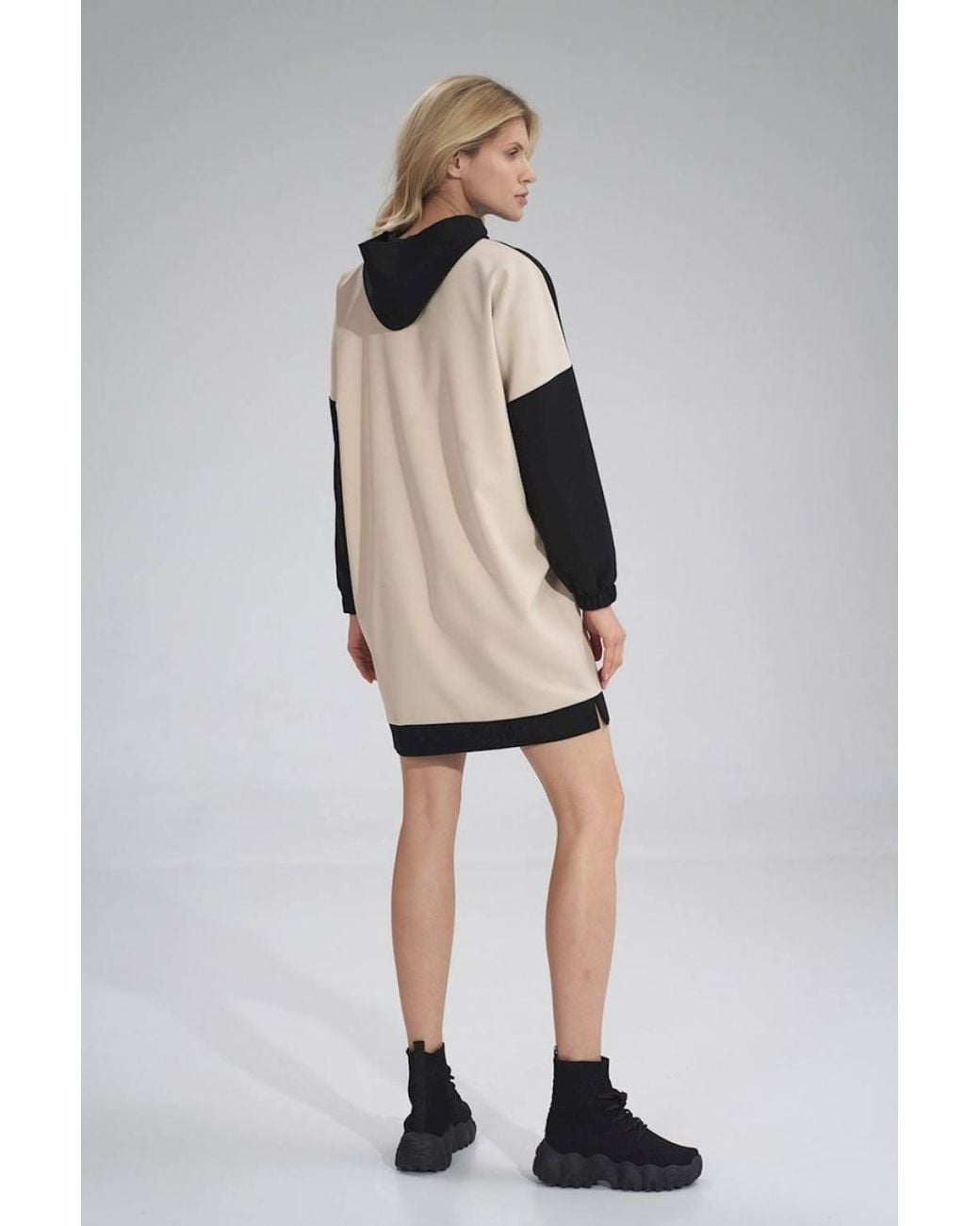 Love Lace Multicolor 3 Tone Hooded Midi Dress With Side Slits