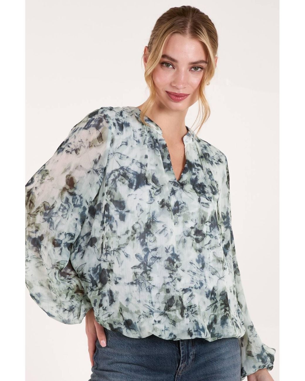 Blue Vanilla Blue Grandad Collar Puffball Top