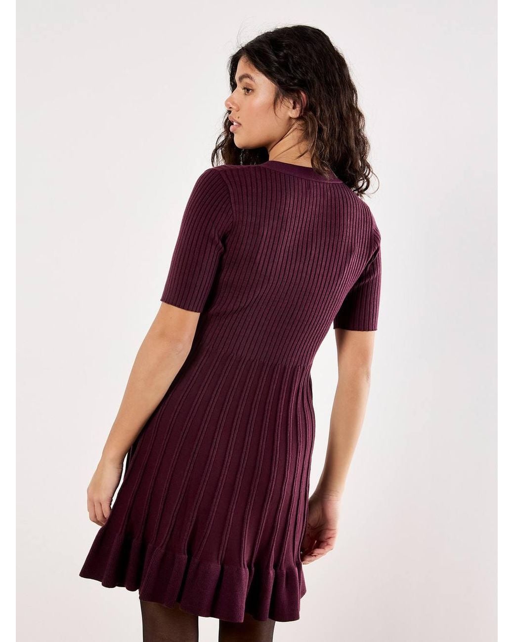 Apricot Red Ribbed Knit Fit & Flare Mini Dress