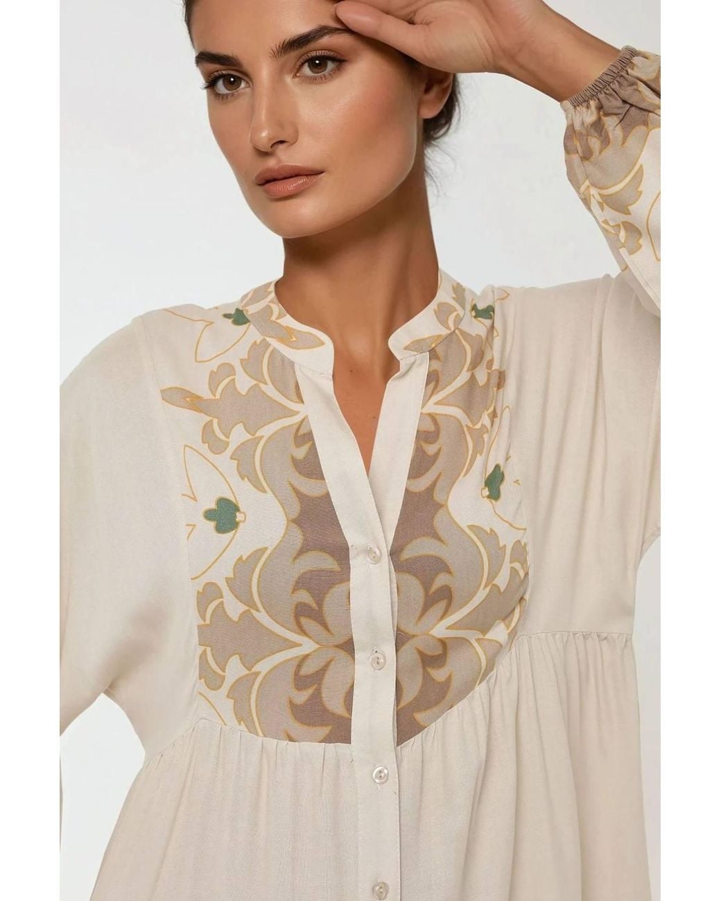 Hiccup Natural Printed Long Sleeve Viscose Maxi Dress