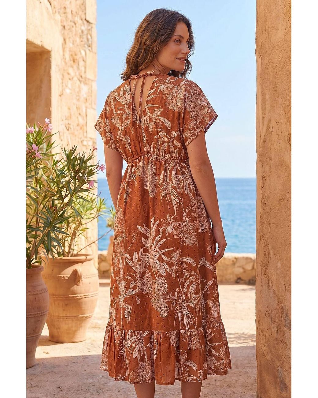 Roman Orange Petite Boho Broderie Dress