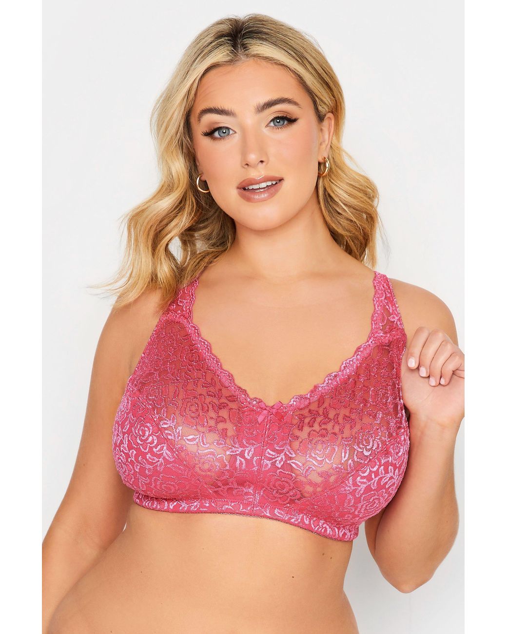 Yours Hi Shine Lace Non Wired Bra in Pink