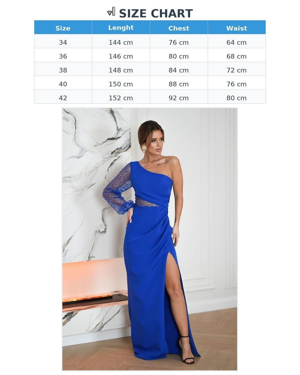 Love Lace Blue Sequin One Shoulder Asymmetrical Long Dress