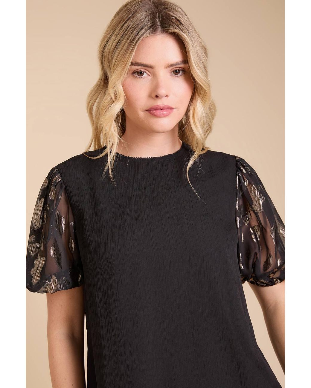 Dorothy Perkins Black Metallic Jacquard Puff Sleeve Top