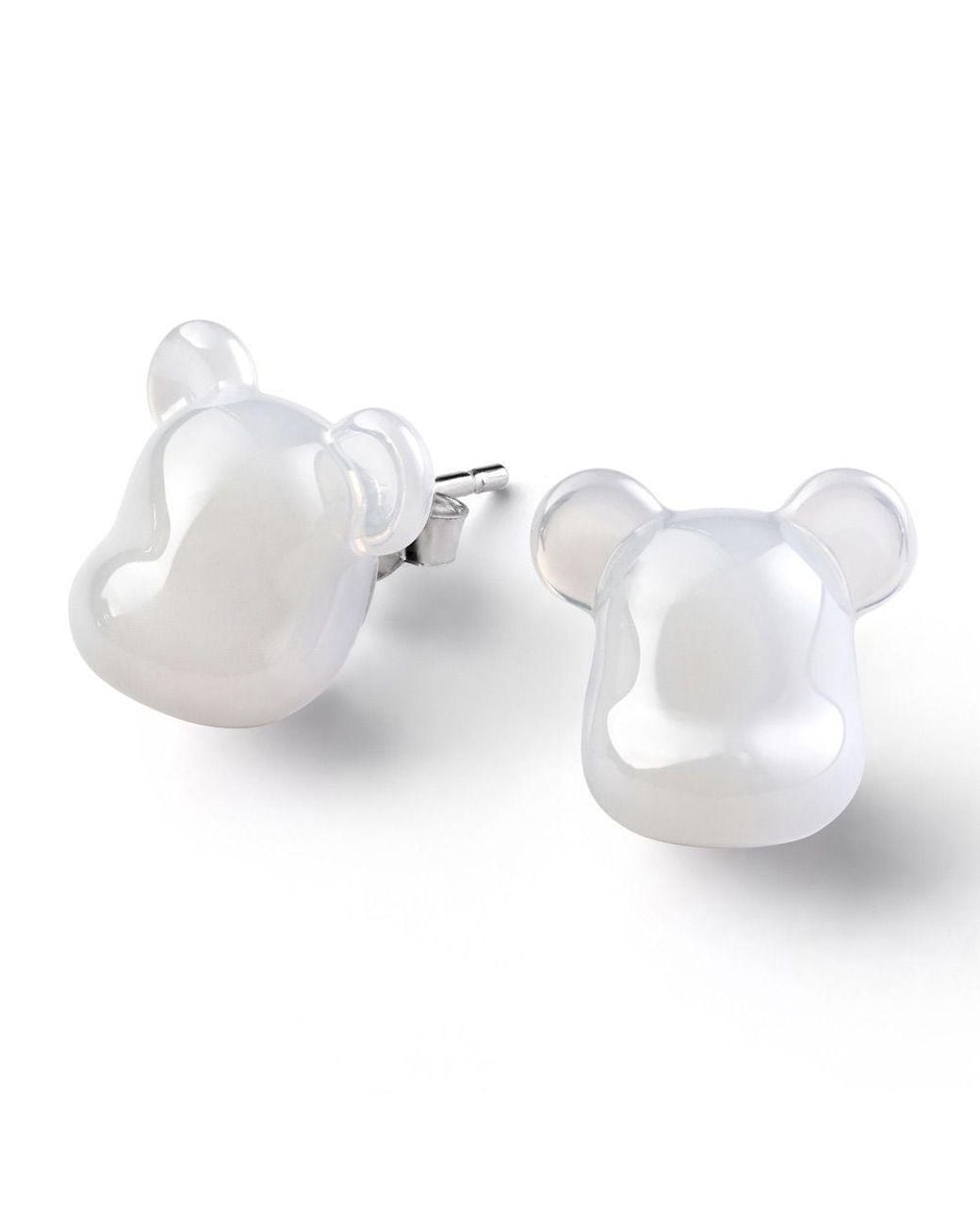 Baccarat White Bearbrick Stud Earrings, & Crystal, Pair 2814122