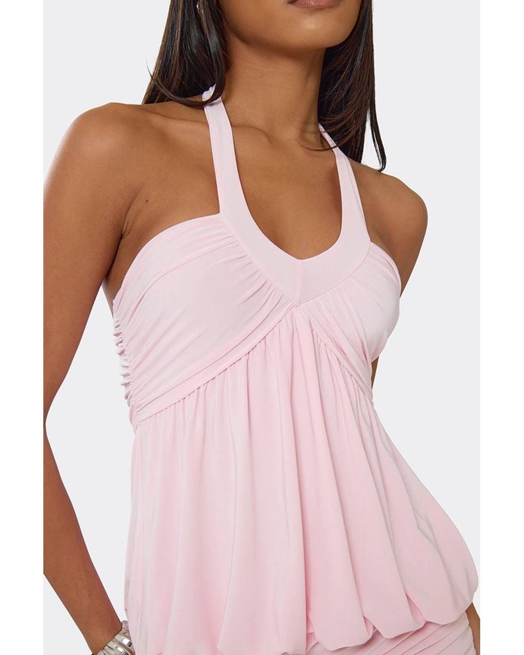 EGO Pink Blouson Style Sleeveless Ruched Mini Dress