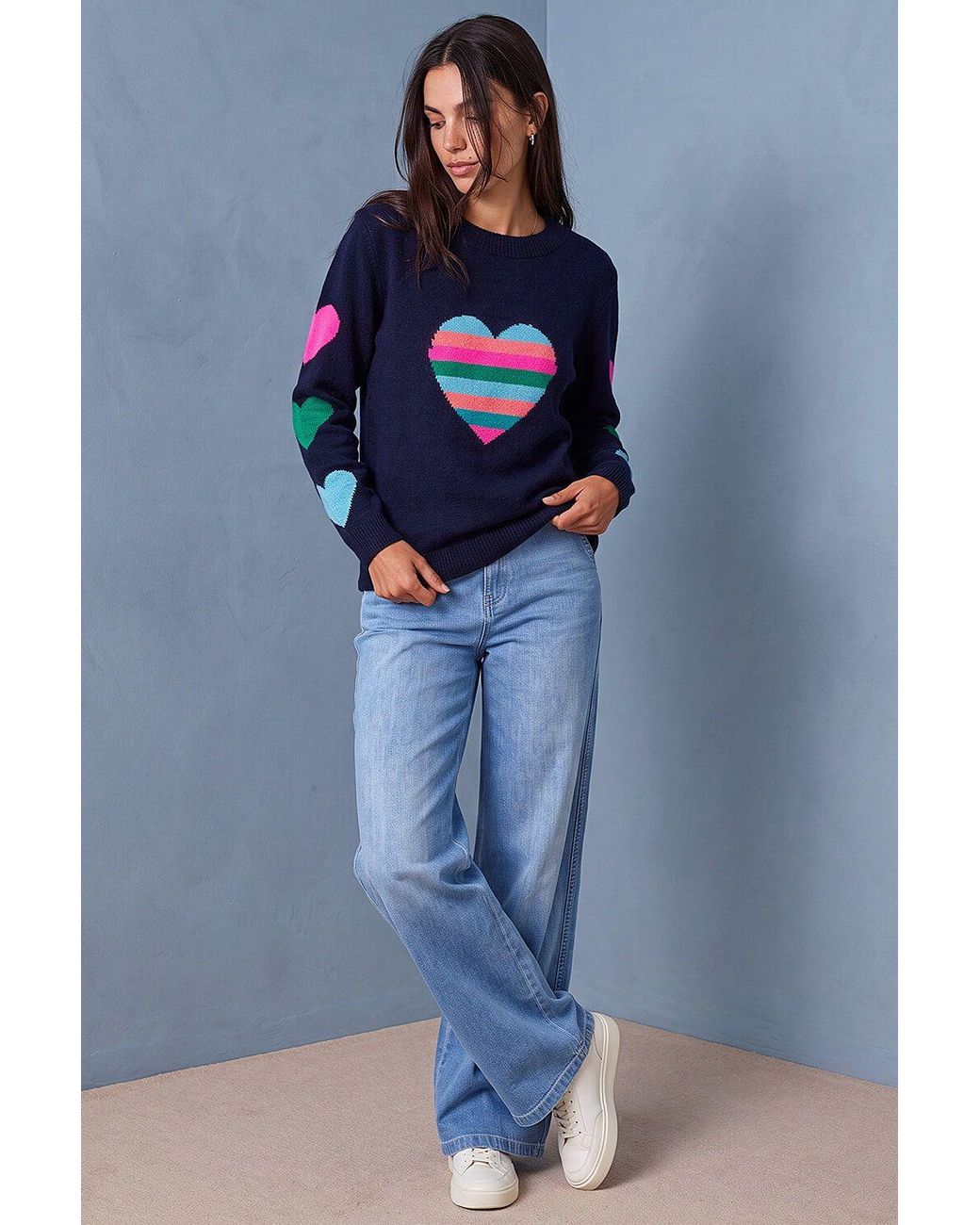Roman Blue Multi Heart Detail Longline Jumper
