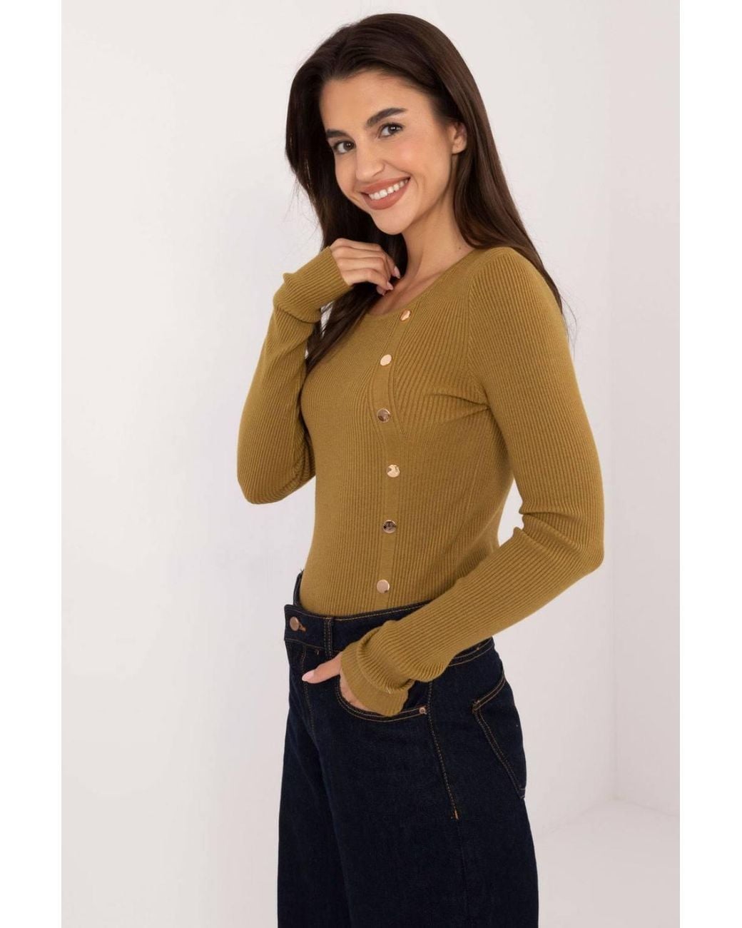 Love Lace Blue Button Front Ribbed Viscose Sweater