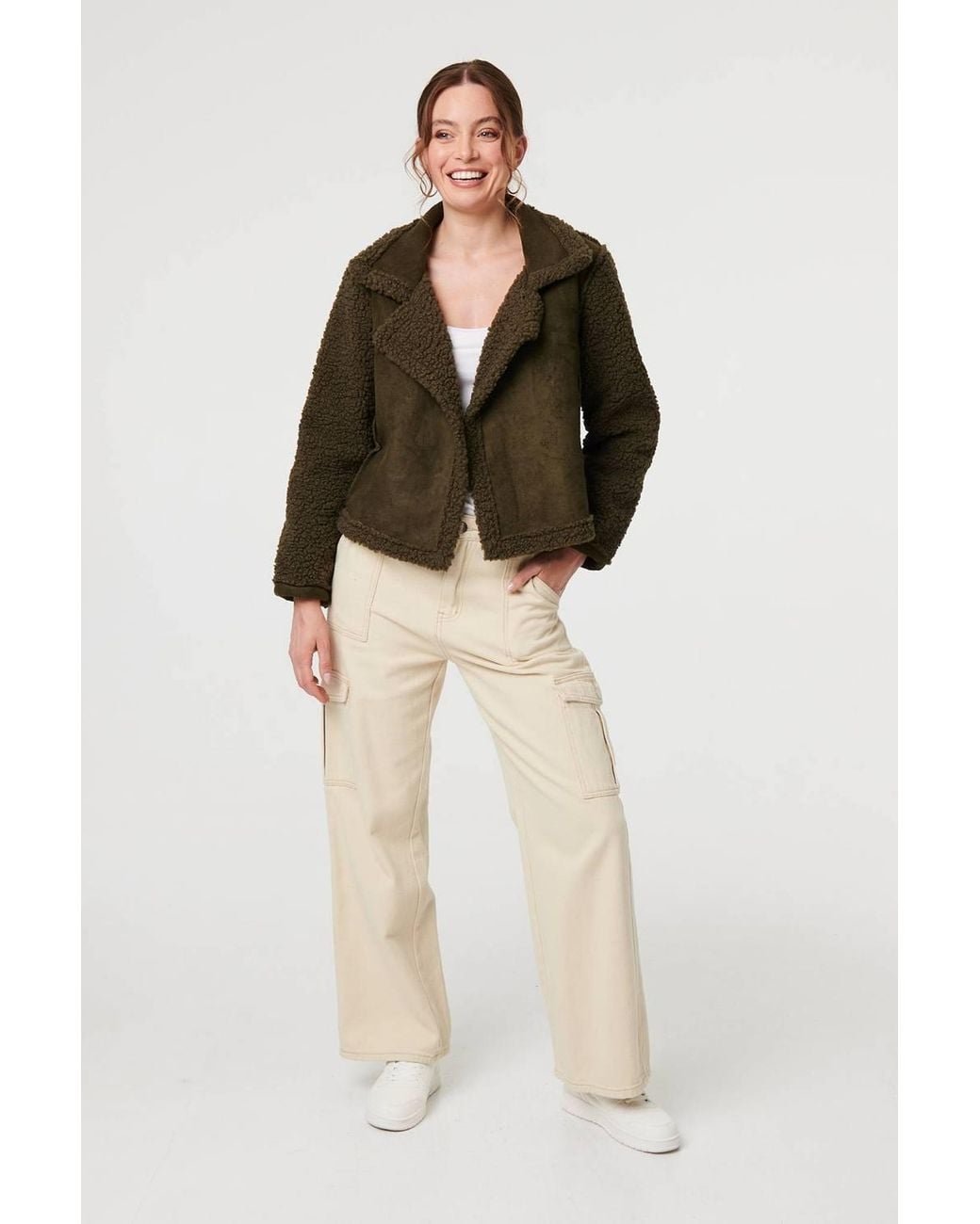 Izabel London Green Faux Suede Teddy Lined Biker Jacket