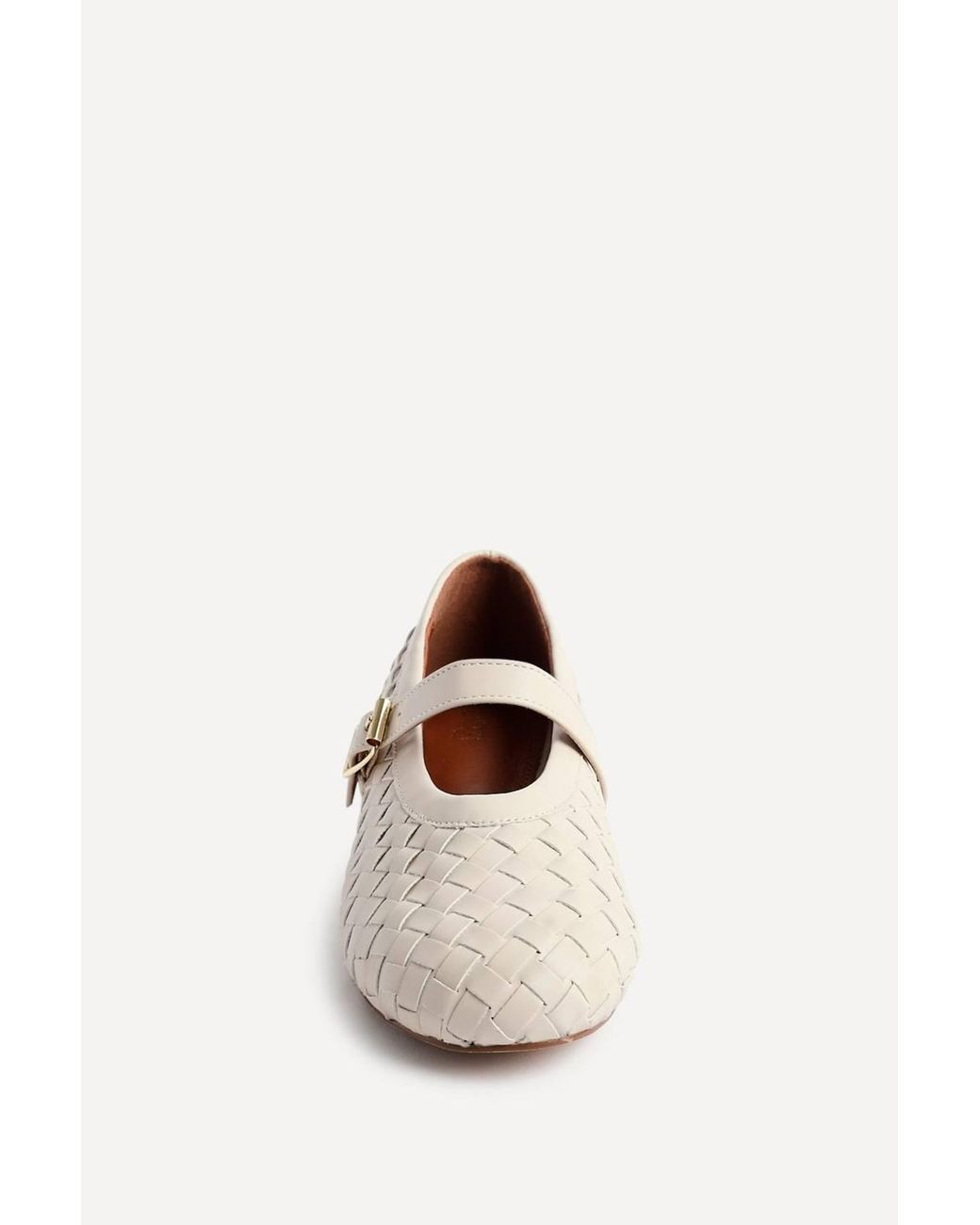 Linzi White Daily Nude Faux Leather Woven Mary Jane Pump