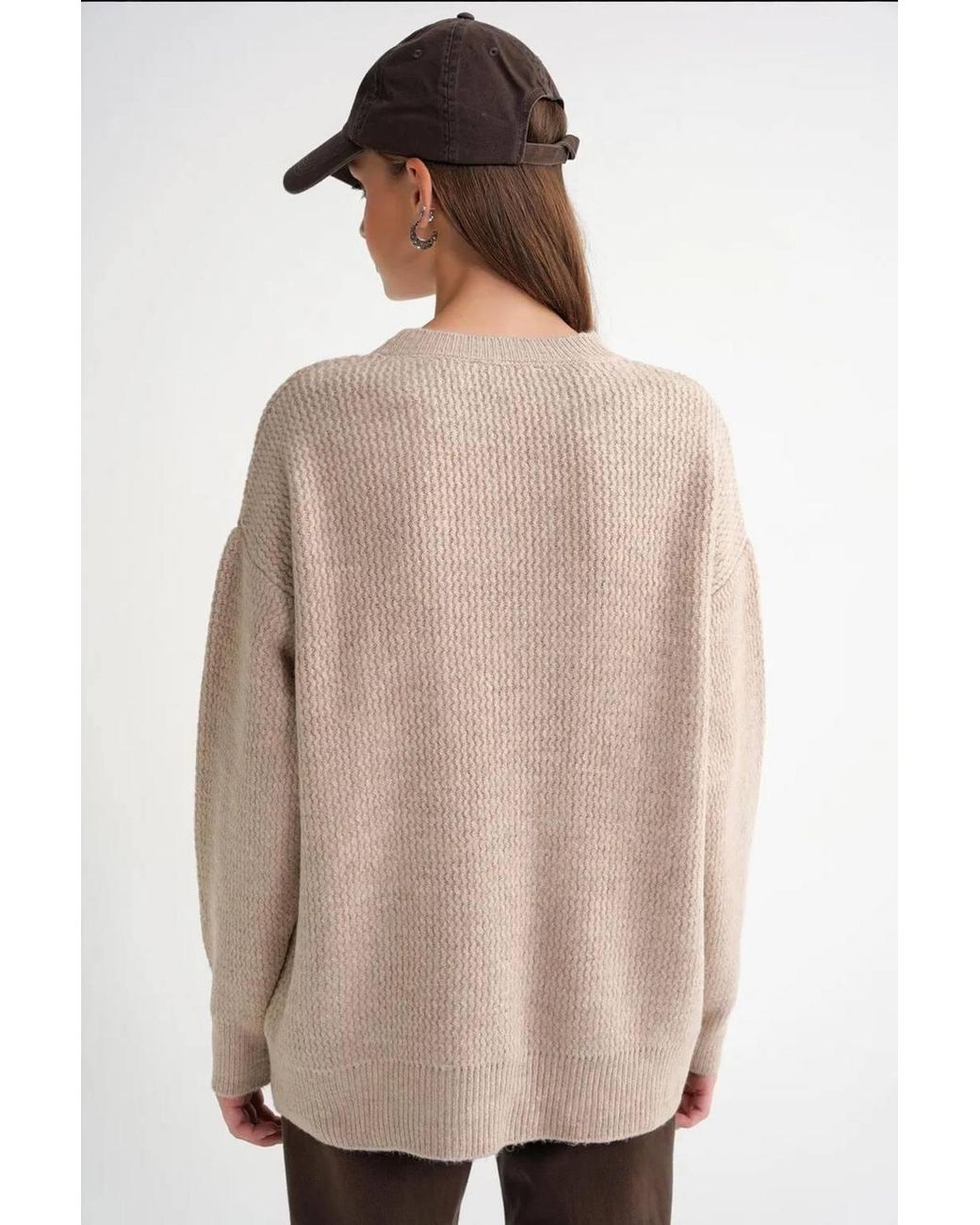 MixRay Natural Long Sleeve Ribbed Knit Sweater