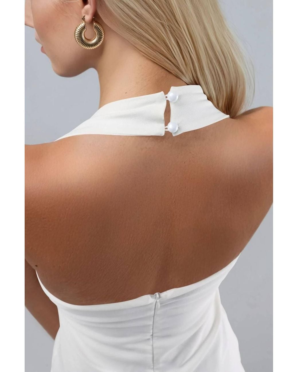 Hiccup White Bodycon Mini Dress With Halter Collar