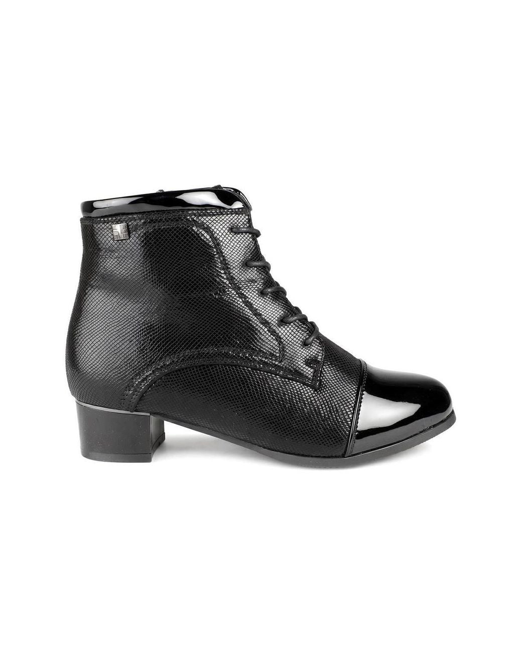 Pavers Black Wide Fit Smart Patent Toe Ankle Boots