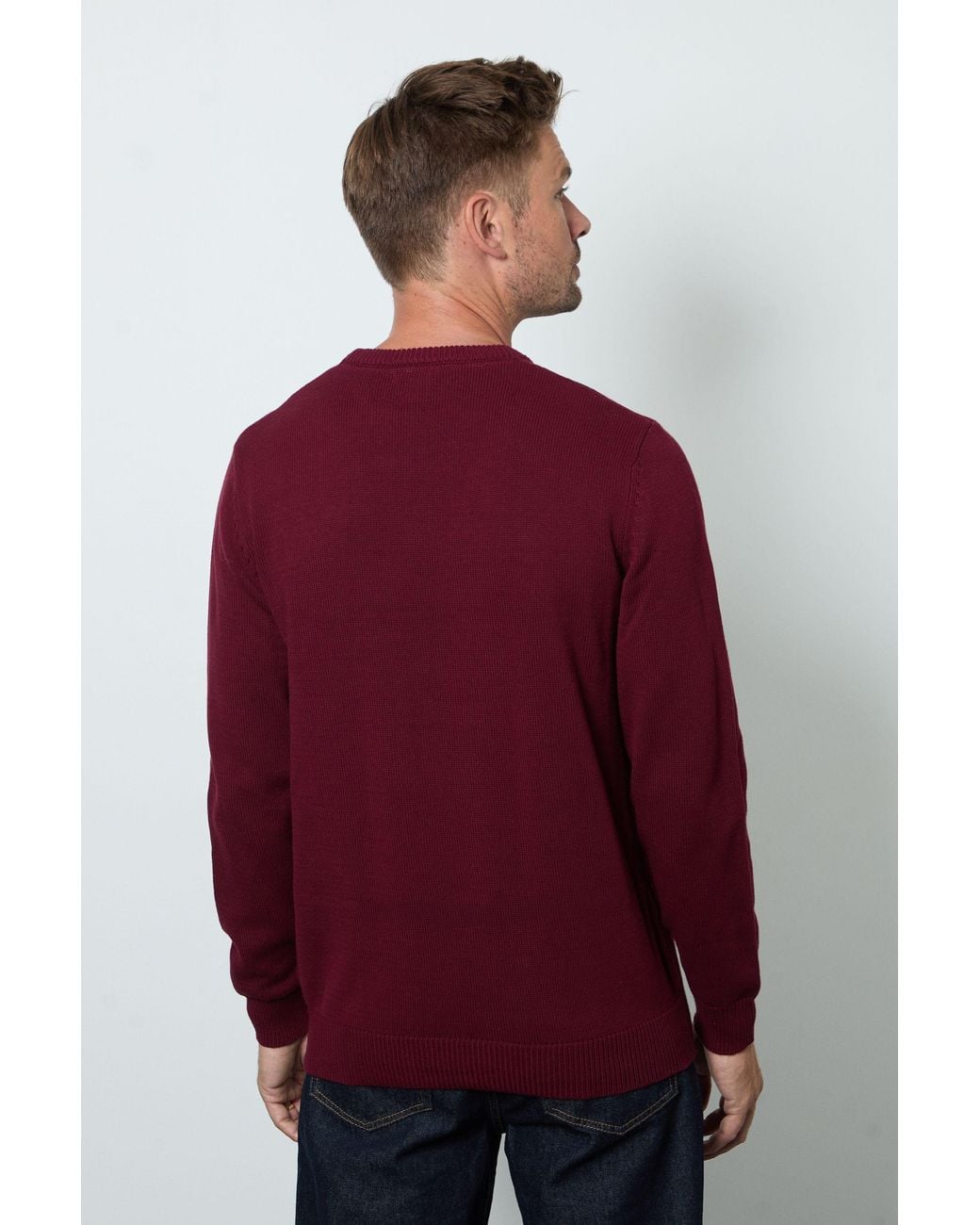 MAINE Red Premium Pure Cotton Crew Neck Jumper for men