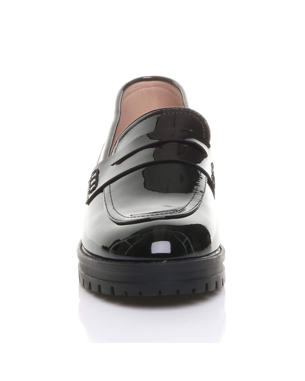 AJVANI Black Mid Heel Chunky Heeled Penny Loafers