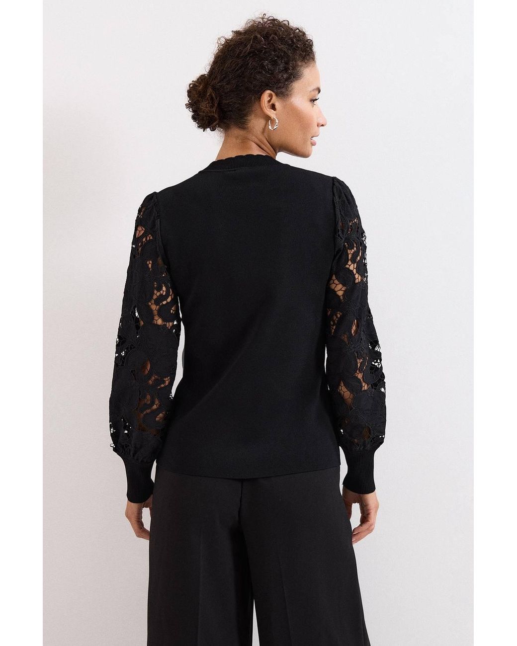 Phase Eight Blue Harriet Lace Sleeve Round Neck Jumper