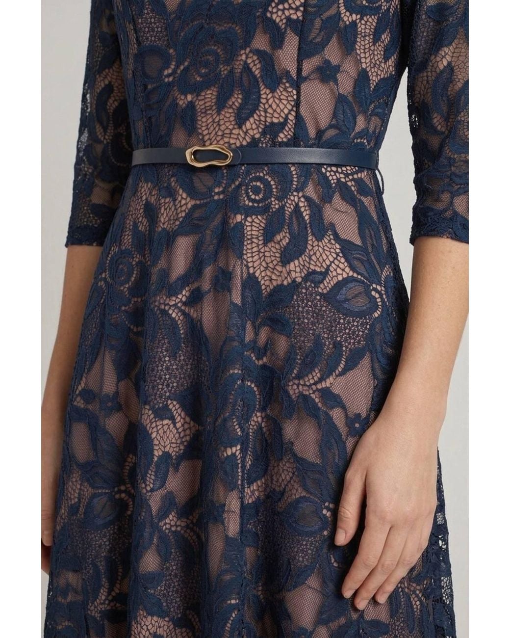 Izabel London Blue Floral Mesh Layered Midi Skater Dress