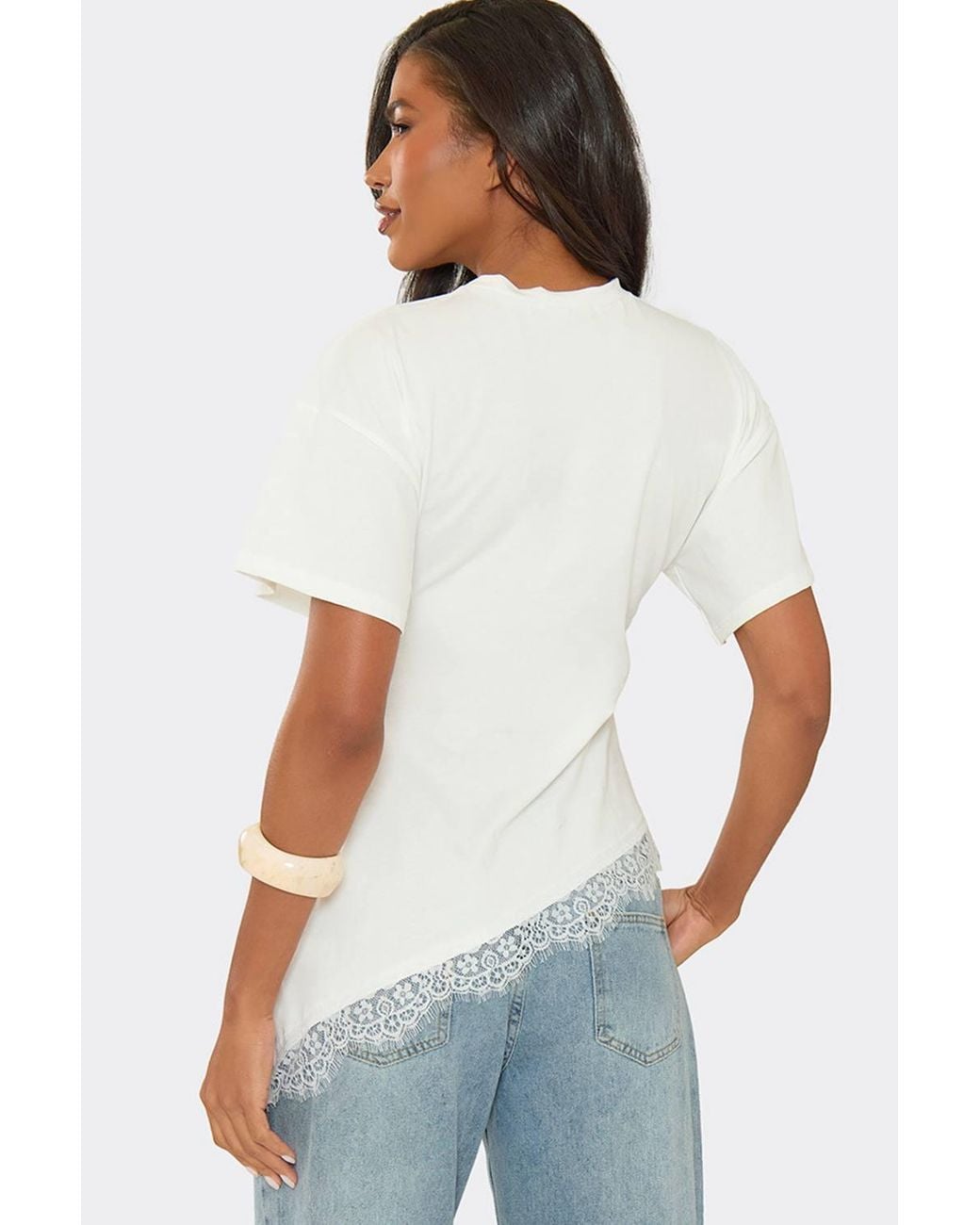 EGO White Short Sleeve Asymmetric Hem T-Shirt
