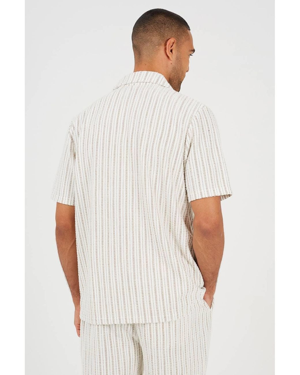 Brave Soul White Regular Fit Striped Revere Collar Shirt for men