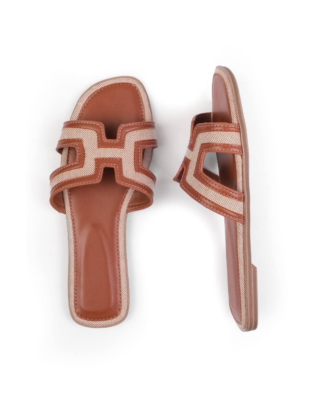 Where's That From Natural 'Sabina' Cut Out Strap Flat Slider Sandals