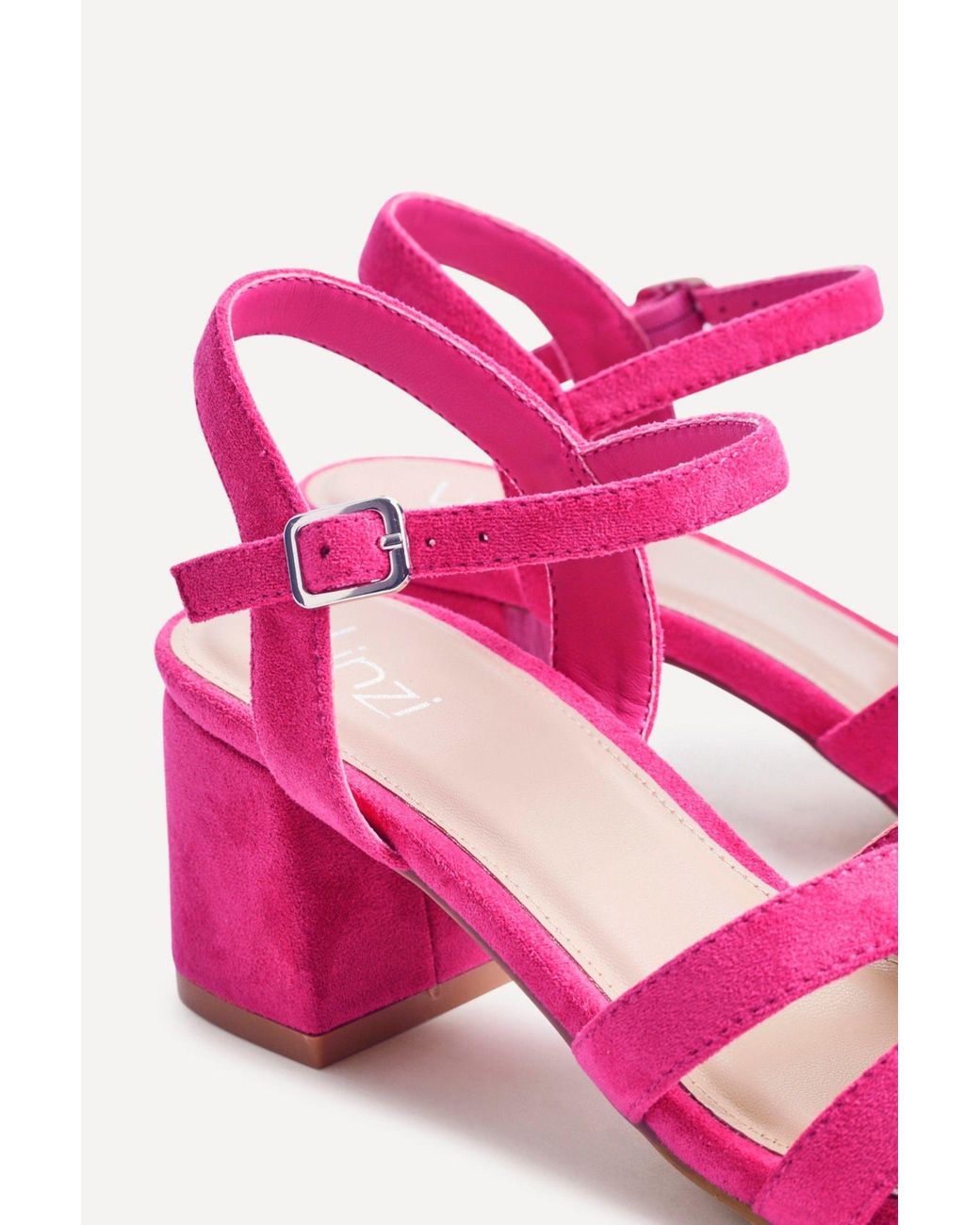 Linzi Pink Flair Fuchsia Faux Suede Crossover Heeled Sandals