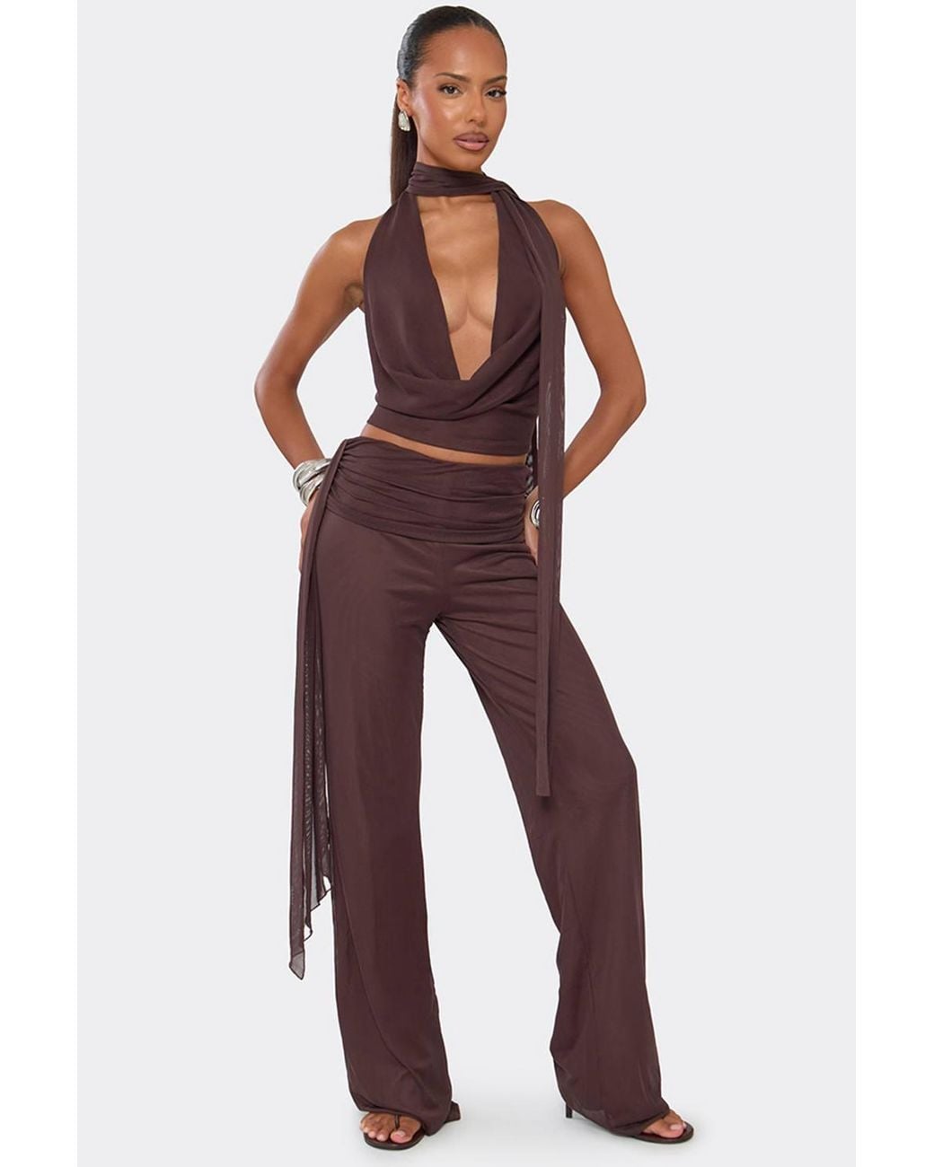 EGO Red Wide Leg Drape Low Rise Trousers