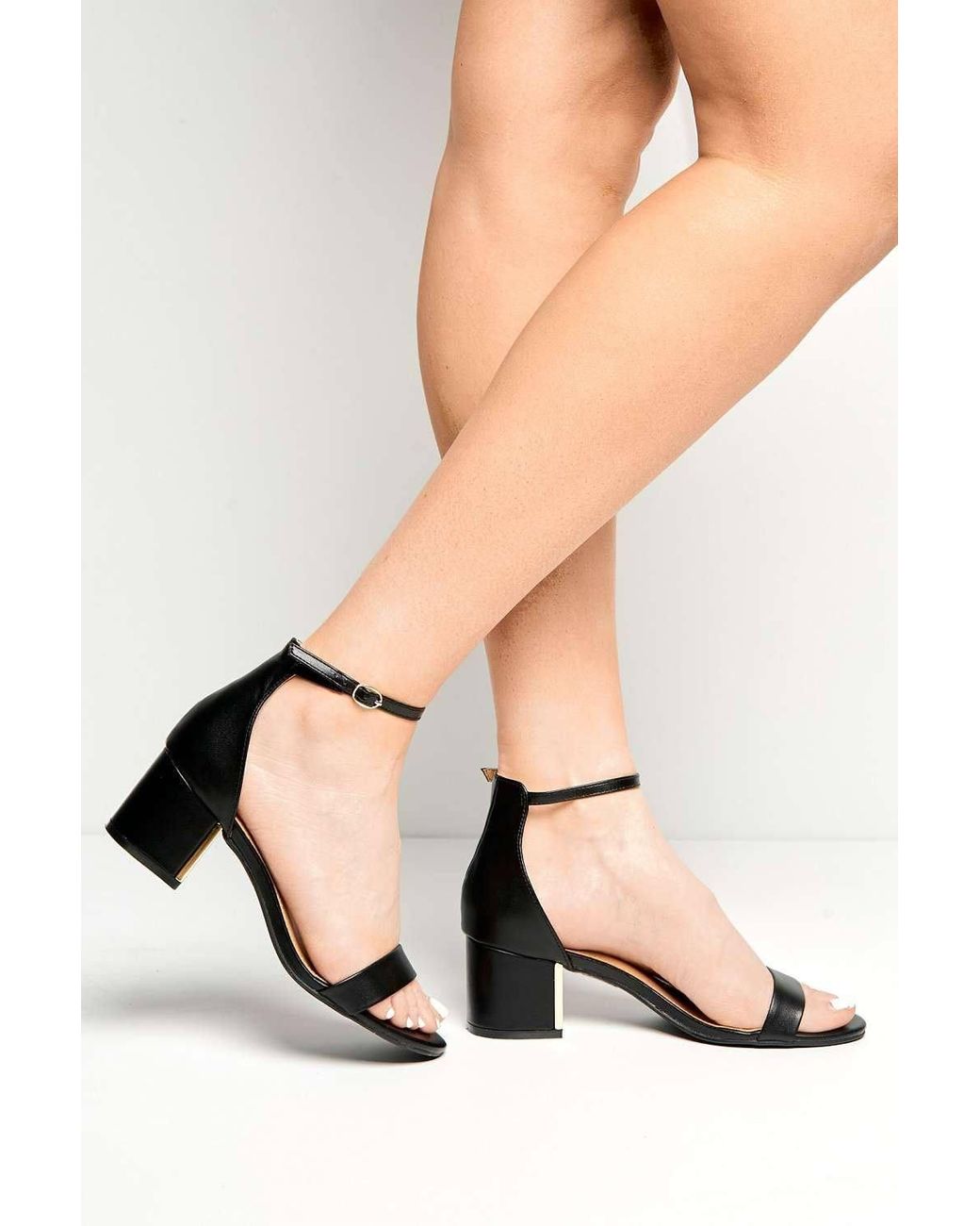 Miss Diva Black Elodie Trim Block Heel Anklestrap Pu Heeled Sandals