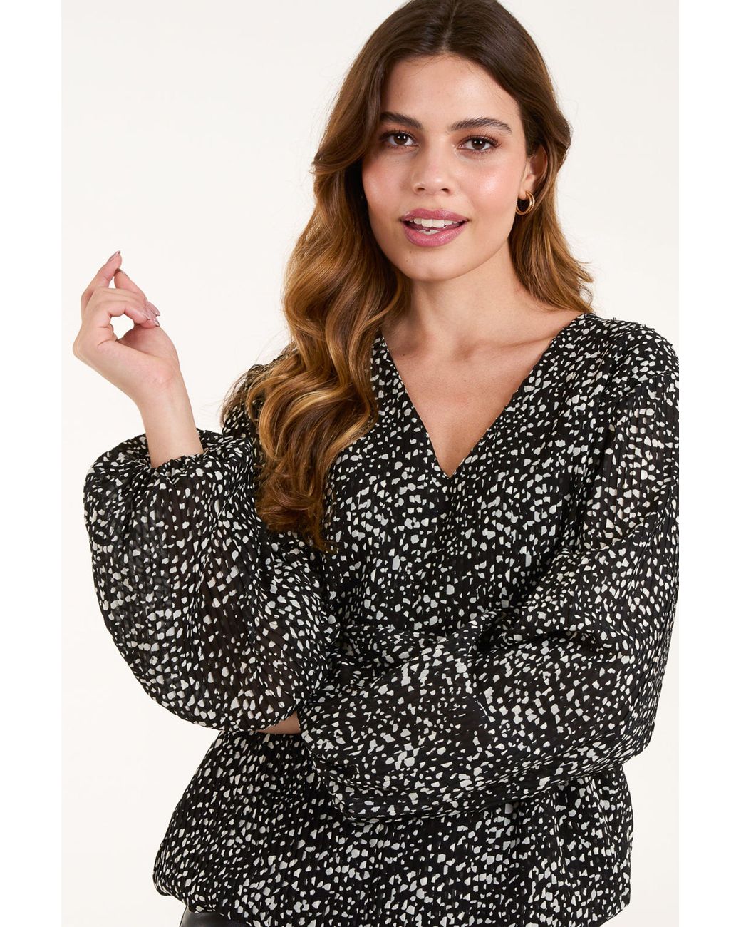 Blue Vanilla Black Long Sleeve V-Neck Blouse
