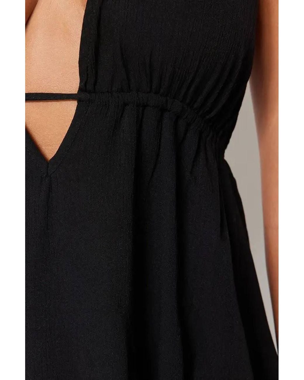 WOVCOR Natural Woven Backless Beach Mini Dress