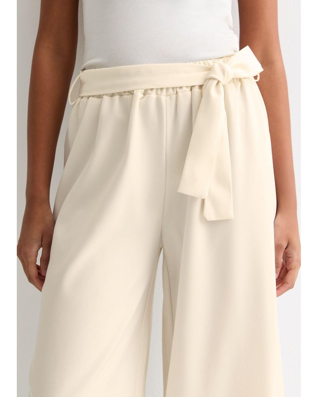 Gini London Natural Elasticated Wide Leg Tie Detail Trousers