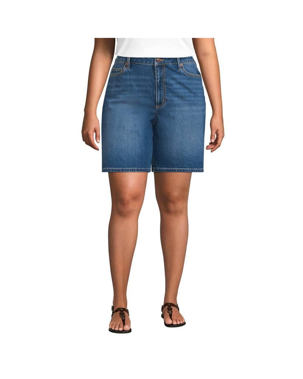 Lands' End Blue Plus Soft Denim Shorts, 7 Inch