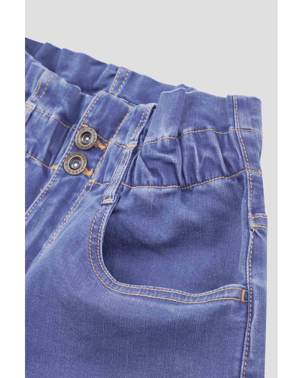 Enorsia Blue Denim Paperbag Waist Folded Hem Shorts