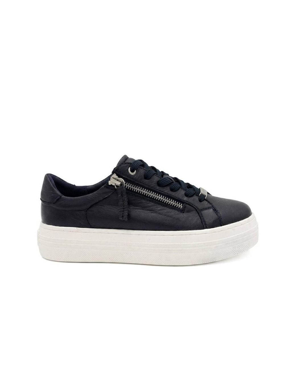Jones Bootmaker Blue Amaliadawide Wide Fit Leather Platform Trainers