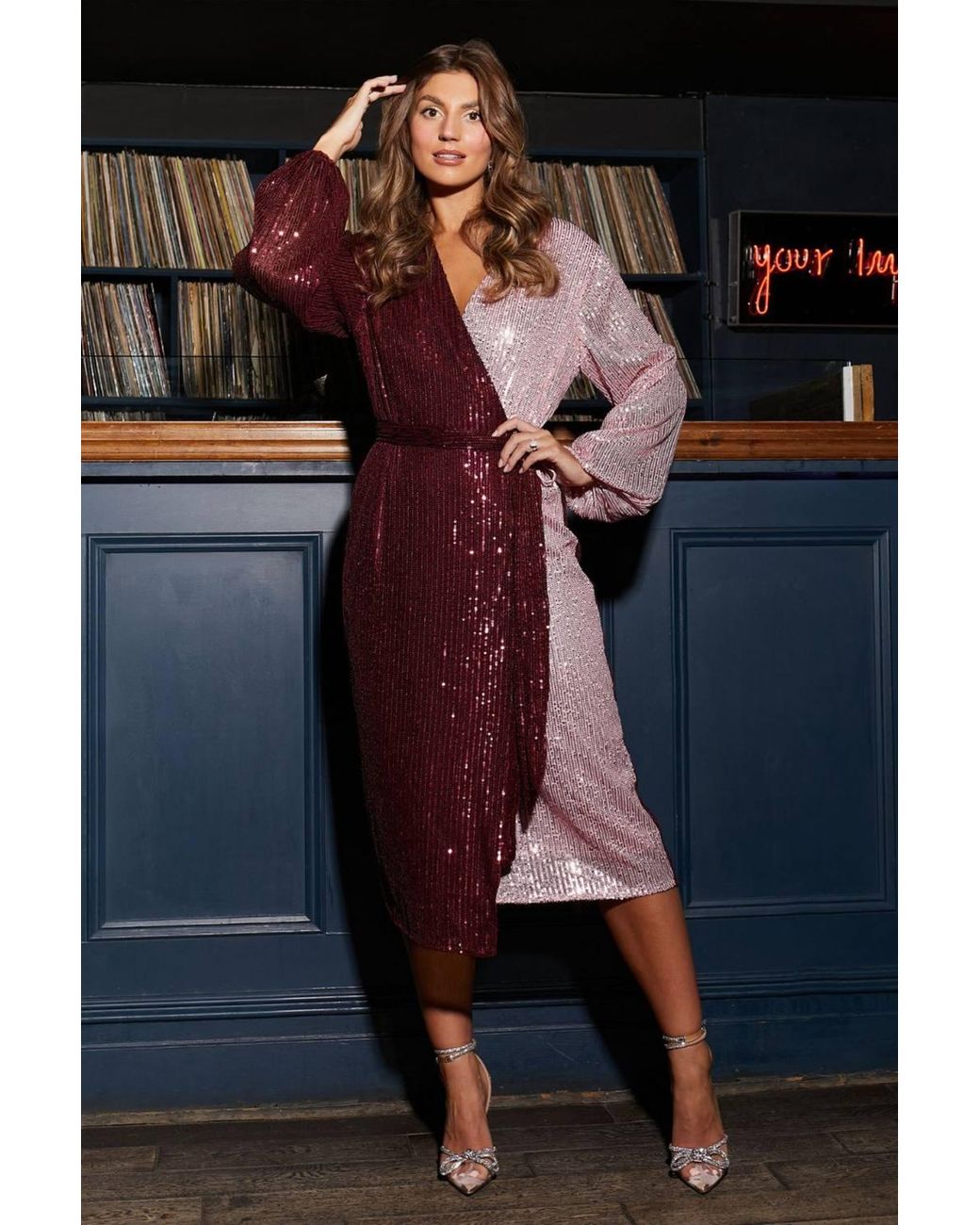 Style Cheat Blue Pandora Wrap Midi Dress & Mulberry