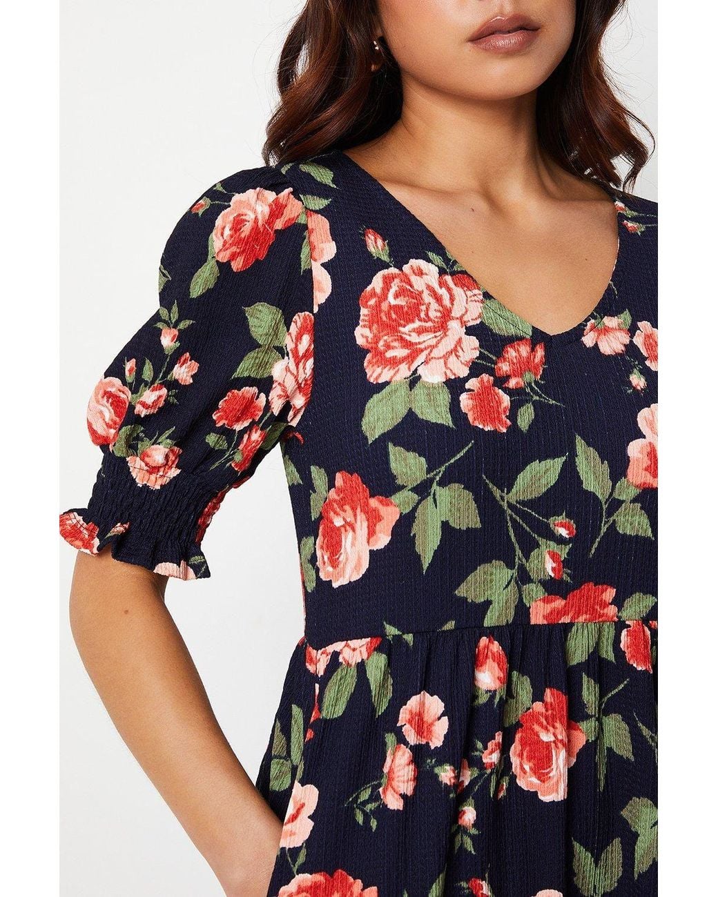 Dorothy Perkins White Petite Floral Tiered Jersey Midi Dress