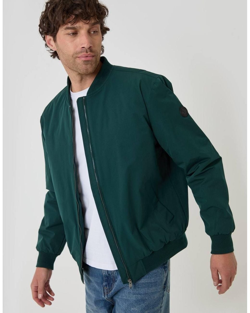 Threadbare Green Showerproof Padded Bomber Jacket for men