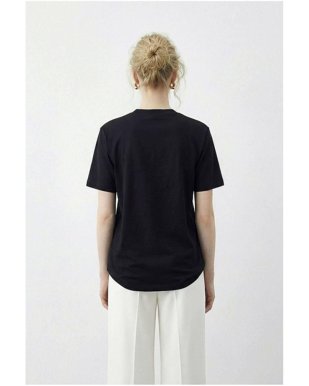 Bianco Lucci Black Basic Crew Neck T-Shirt With Accessory Detail