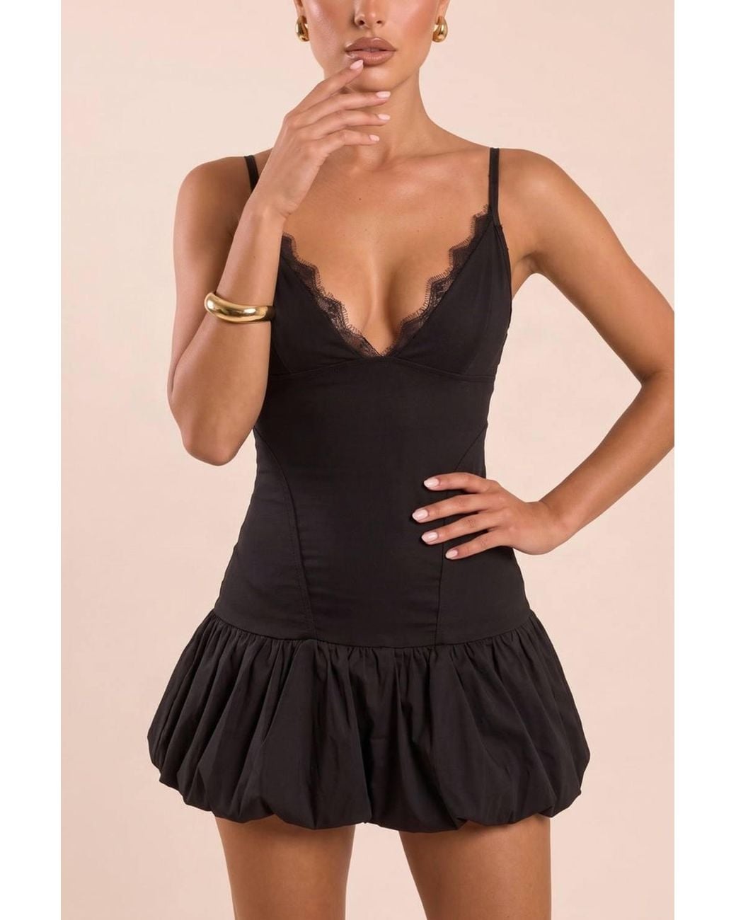 Rebellious Fashion Black Lucie Scallop Lace Trim Bengaline Mini Dress