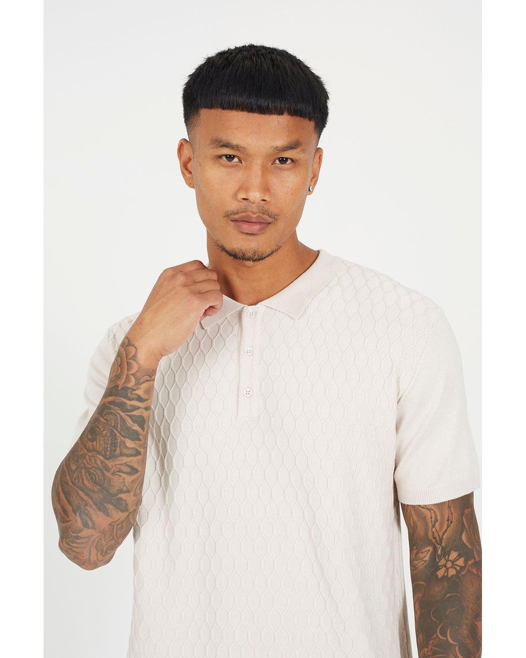 Brave Soul White Short Sleeve Knitted Polo Shirt for men