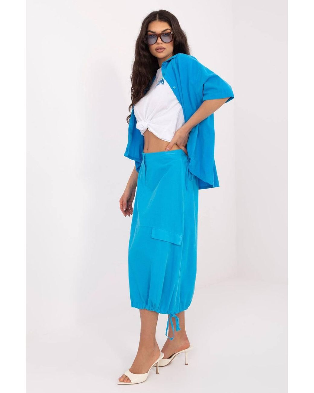 Love Lace Blue Everyday Corduroy Relaxed Midi Skirt With Ties