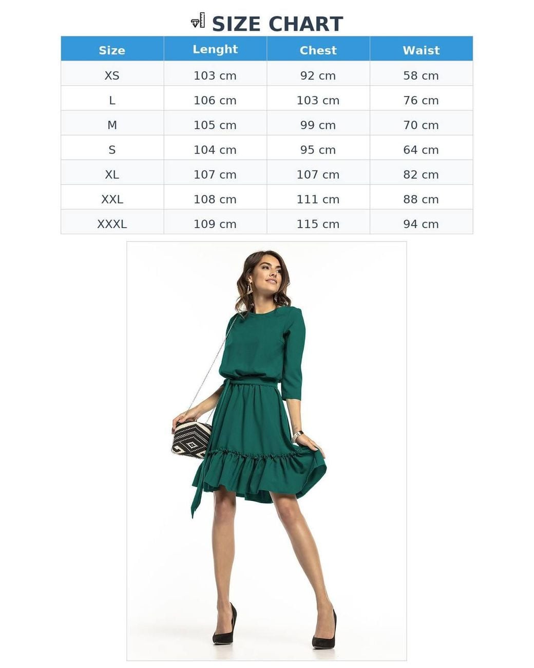 Love Lace Green Elegant Elastic Waist Dress With Frill Hem